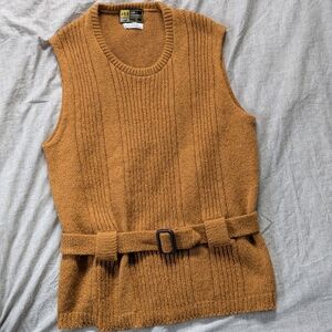 Brown Sleeveless Knit Sweater Vest with Belt